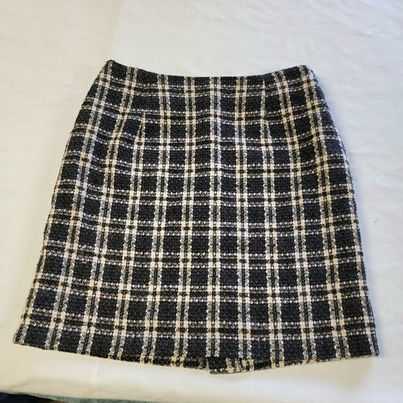 Tweed Black White Gold Pencil Skirt Large 13 Rear Zip Office Work Casual - Picture 1 of 5